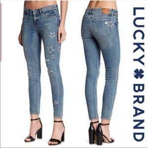 Vintage Y2K Lucky Brand Stella Skinny Low Rise Distressed Jeans with Stars - 31